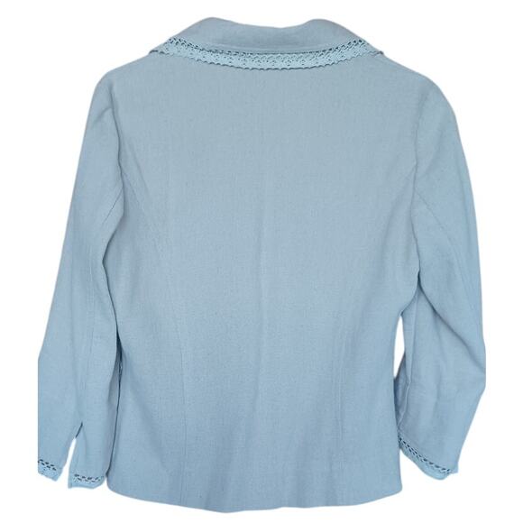 VTG Newport News Linen Blend Blazer Lace Details on Lapel Cuffs Pockets Womens 8 - Picture 4 of 7